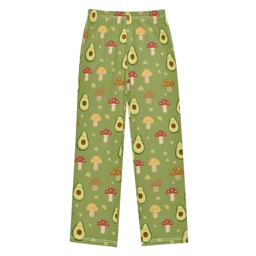 Pajama Pants Lounge Sleep PJ Bottoms Sleepwear Elastic Waist Drawstring S Avocado Mushrooms Green