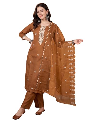 Image of INDO ERA Women's Black Silk Blend Embroidered Mirror Work Kurta & Pant with Dupatta Set (IEDDAI484)