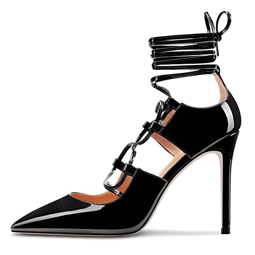 DearOnly Womens Ankle Strap Lace-up Gladiator Pumps Close Pointed Toe High Stiletto Heel Sexy Wedding Prom Shoes 3.9 Inches Heels4