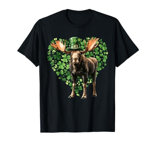 Funny St. Patrick’s Day Moose Lucky Shamrock Irish Wildlife T-Shirt