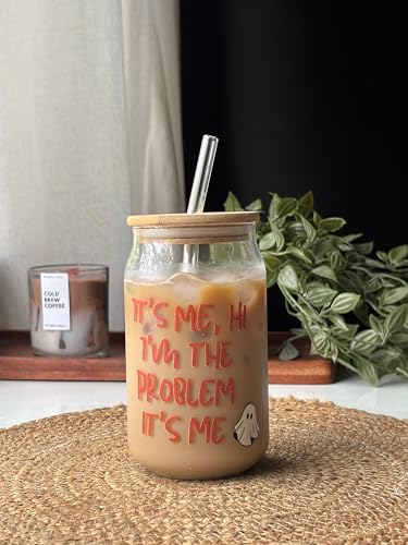 Image of THE UMBRELLA STORE Anti Hero Theme Printed Tumbler Glass Mug Straw Transparent Glass Can with Wooden lid for Milk /Coffee 350 ml Pack of 1