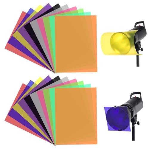 20 láminas de gel de color, filtro de luz de gel para corrección, láminas transparentes y de faros, fotografía, estudio, LED (10 colores)