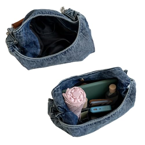 Image of LIZHAOCAI Women Denim Shoulder Handbag Underarm Bag Tote Purse (Blue)