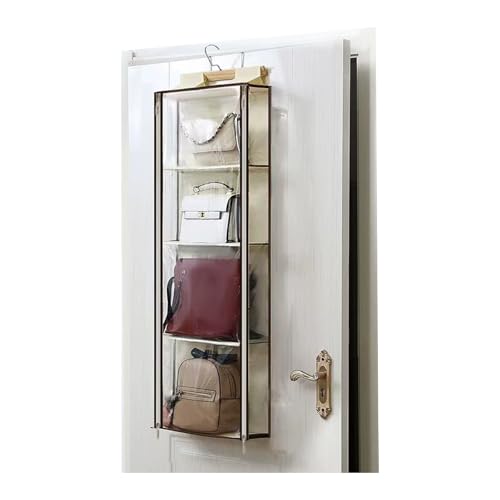 ウォールポケット 壁掛け ドア吊り下げ収納 壁掛け収納ポケット おもちゃ カバン ぬいぐるみ 衣類 タオルの収納 バッグ収納 ロッカー 収納用品 4段 透明窓付き フック付き ベージュ