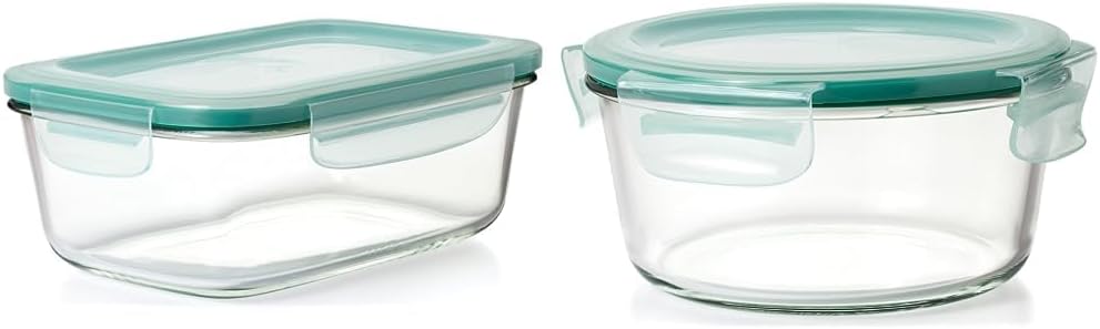 OXO Good Grips Smart Seal Glass Food Storage Containers - Rectangle (8 Cup) and Round (7 Cup)