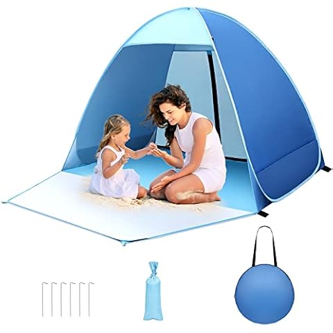 Pop Up Beach Tent, UV 50+ Protection Beach Tent Automatic Beach Tent Shelter with Front Extended Room Wind Protection Small Pack Size for Beach, Garden (Blue) Cover