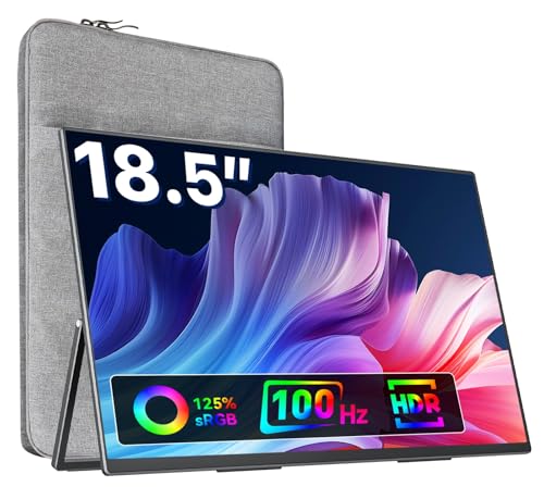 VisionOwl Large Portable Monitor 18.5 Inch 1080P FHD 100Hz Laptop Monitor 125% sRGB HDMI USB-C Portable Screen for Laptop Mac Surface PC PS5 Xbox Built-in Kickstand & Speakers VESA Mountable