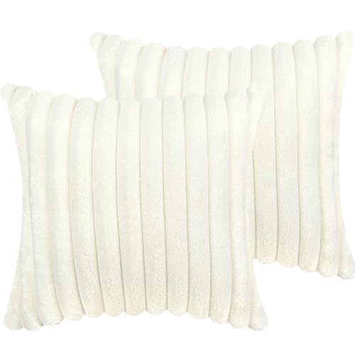 24x24 Pillow Covers, Decorative Faux Fur Throw Pillow Covers for Couch, Sofa Soft Fluffy Pillow Cover with Velvet Back for Living Room, Neutral Home Décor Accent for Bed - Cream White