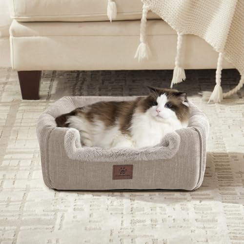 Niche pour chat d'intérieur beige de 38cm avec coussin lavable - 4