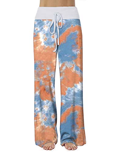 Image of iChunhua Women's Comfy Stretch Floral Print Drawstring Palazzo Wide Leg Lounge Pant