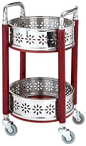 Carrello Portaoggetti Multifunzionale,Vassoi per Bevande, Carrelli Portavivande, in Acciaio Inox, in Legno, a 2 Livelli, Portaoggetti, Maniglie,Hiere Di Protezione, Ruote Universali, Carrelli P