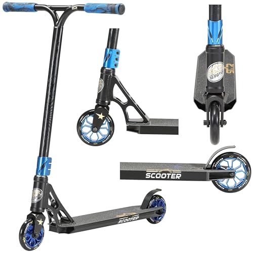 STAR SCOOTER Professional Freestyle Kick Stunt Scooter ab 8 Jahre schwarz / blau
