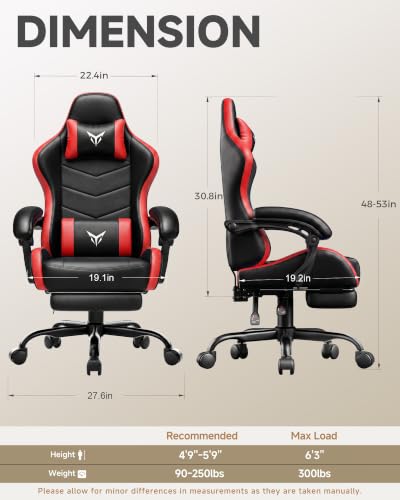 Image of LUCKRACER Gaming Chair, Comfy Computer Chair w /Footrest for Adults, Red