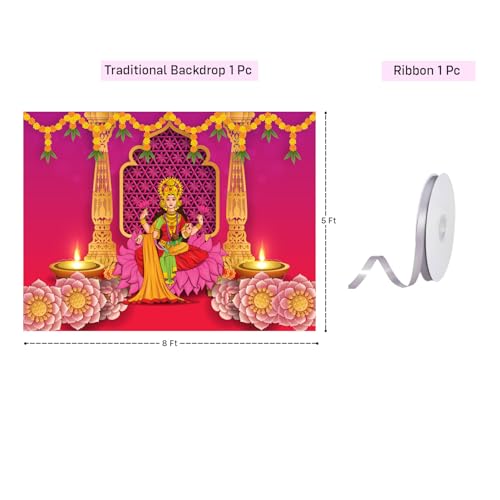Image of Party Propz Lakshmi Devi Backdrop Cloth for Decoration Pooja, Backdrop for Pooja Decorations, Housewarming Decoration Items, Haldi Decorations Items for Home, Wedding Decor (Cloth Banner) (5 * 8ft)