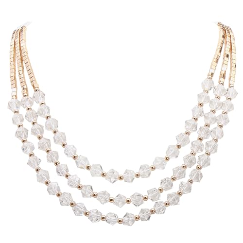 Bocar Collana da donna, 3 strati, con perline di cristallo, gioiello alla moda, regalo per lei, Cristallo, Nessuna pietra preziosa