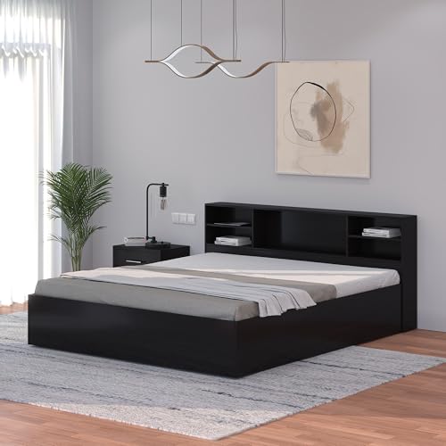 Callas Trinity King Size Bed Engineered Wood with Box,Modern Design with Headboard with Box | Elegant Finish | Durable Structure (Black, King)