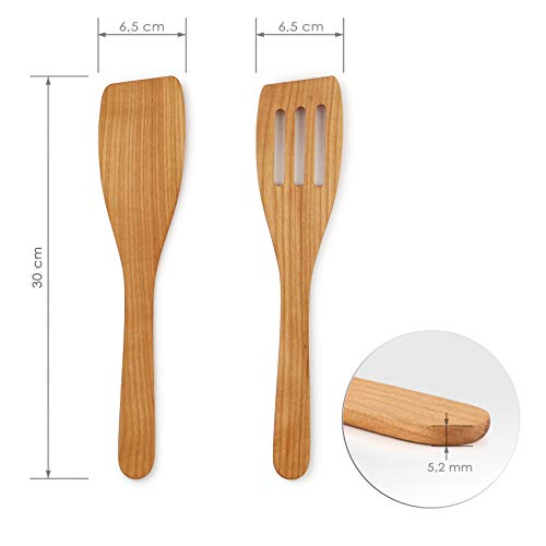 Linnuo Wooden Spatula Set of 2 30 cm Protection against Scratches for