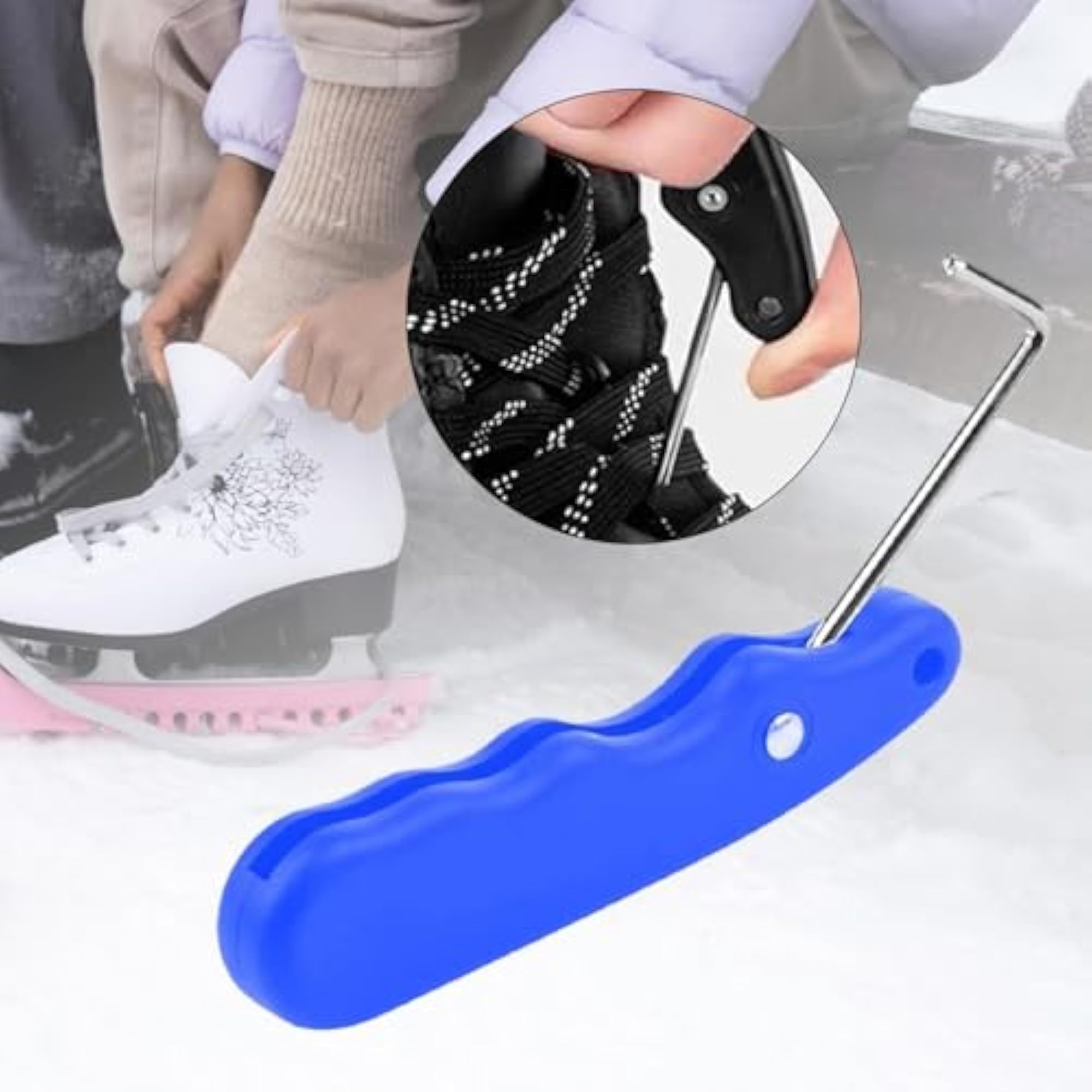 Ergonomic Ice Skate Lace Tightener Tool in Blue