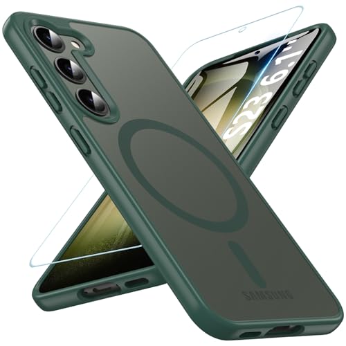 Image of OWKEY for Galaxy S23 Case 6.1'', Magnetic Samsung Galaxy S23 Case for Magsafe with Screen Protector, [Military Grade Protection] Shockproof Phone Cover S23 Case Protective Case for Samsung S23, Green