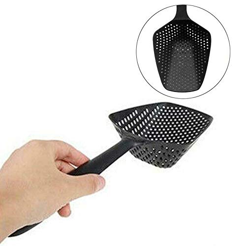 1Pcs Scoop Colander Kitchen Strainer Scoop Food Drain Shovel Nylon Slotted Skimmer With Handle For Kitchen Cooking Baking Drain (Black) #TOP3