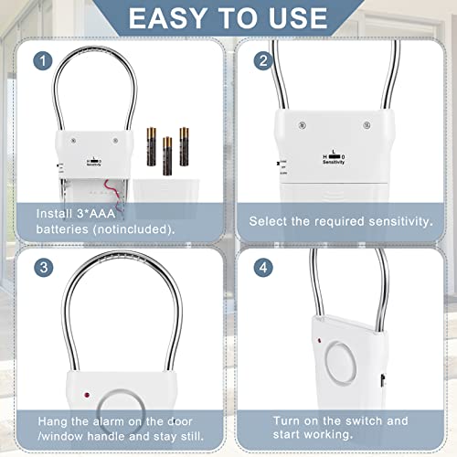 Kanayu 4 Pieces Door Handle Alarm 120dB Door Alarms for Home Security Alert Doorknob Sensing Window Burglar Alert for Home Security Kids Safety(White)3