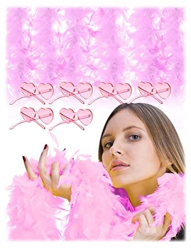 LIULIUBTY Colored Feathers 6 Pcs Flapper Colorful Feather Boas 6.6ft for Party with Frameless Sunglasses Party Favor Carnival - Image 2