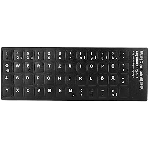 Universal German Keyboard Stickers, German English Keyboard Replacement Sticker, with Black Background and White Lettering, for 10-inch to 17-inch Laptop PC Computer Cover
