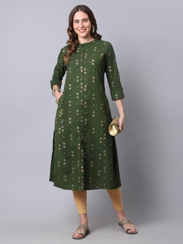 Image of Pistaa's Women's Cotton Relaxed Fit A Line Kurta