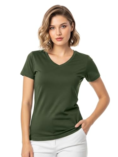 Image of JUNEBERRY Women's Cotton Lycra Regular Fit V- Neck Solid Core Half Sleeve Combo T-Shirt (Pack of 3)