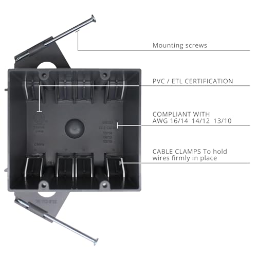 HXH 2 Gang New Work Box with Nail,Grey 32 Cu in Plastic Junction Box for Switches,3-1/4-Inch Length by 3-2/3-Inch Width by 3-Inch Depth,ETL(Pack of 3) by HUIXHAO - Image 2