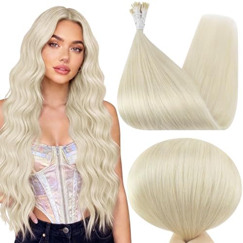 Full Shine I Tip Hair Extensions Color 1000 White Blonde Remy Hair I Tip Extensions 22 Inch Keratin Extensions Real Human Hair Blonde I Tip Human Hair Extensions 40 Grams
