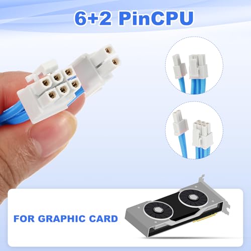 Cable PCIe 8 Pin 18AWG PATIKIL Conector Modular 6+2 Macho de 30cm Color Blanco Azul 3
