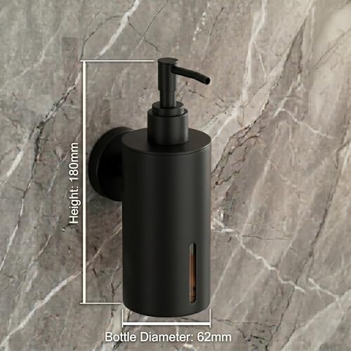 Image of Premium Wall Mounted Liquid Soap Dispenser - 304 Stainless Steel Holder with Frosted Glass Bottle | Rust-Proof Hand Wash Pump for Bathroom, Kitchen, & Wash Basin (Round 10BL)