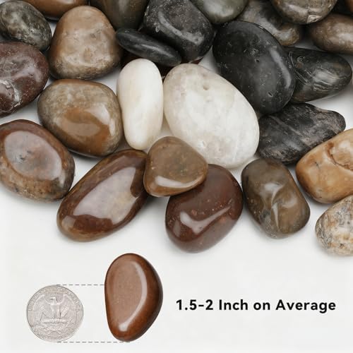 Image of Onlyfire 10lb Polished Pebbles, 1.5 inch-2 inch Natural Decorative Mixed Color River Rocks Aquarium Gravel Stones for Landscaping, Indoor Plants, Vase, Succulent, Fish Tank