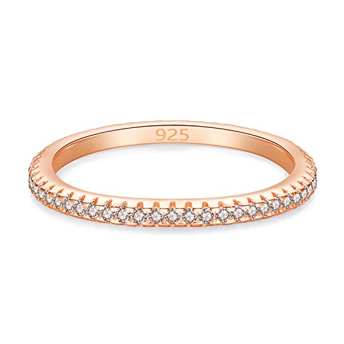 Spoil Cupid 14K Rose Gold Plated 925 Sterling Silver Cubic Zirconia Wedding Band Rings for Women 1pc Size 8