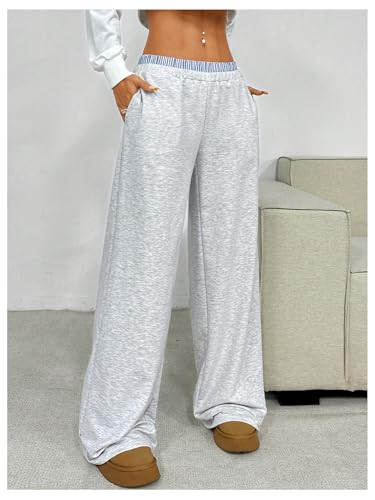 Verdusa Girl's Straight Leg Baggy Sweatpants Striped Low Waisted Workout Pants with Pockets4