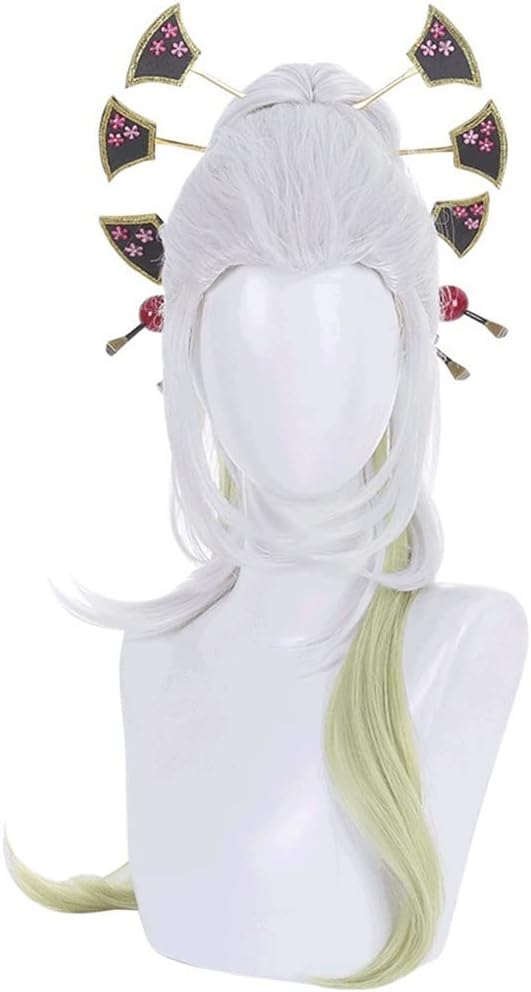 Daki Wig, Demon Slayer Kimetsu no Yaiba Daki Cosplay Wig with Clip Ponytail, Silver and white gradient wakame color（Wigs and hair nets only）