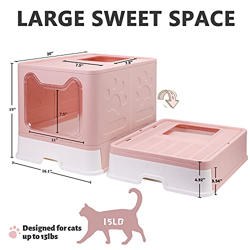 Foldable Cat Litter Box With Lid, Enclosed Cat Potty, Top Entry Anti-Splashing Cat Toilet, Easy To Clean Including Cat Litter Scoop And 2-1 Cleaning Brush (Pink), Large #TOP1