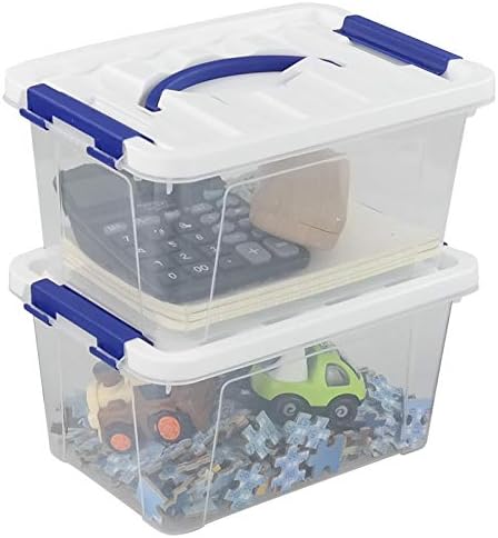Inhouse Clear Plastic Storage Bin with Lid, Latching Tote Bin 6 Quart, 2 Packs