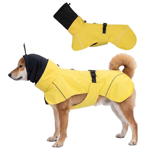 Dewverve Dog Raincoat with Calming Hood, Waterproof Dog Jacket for Anxiety Relief, Reflective Adjustable Dog Rain Jacket, Windproof Lightweight Dog Coat for Small Medium Large Dogs Outdoor Walking