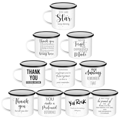 Mifoci 10 Pcs Thank You Gifts Enamel Mugs With Handle Employee Appreciation Gifts Coffee Mug 12 Oz Teacher Motivational Quote Cups For Assistant Nurse Office Staff Coworkers Gifts cover