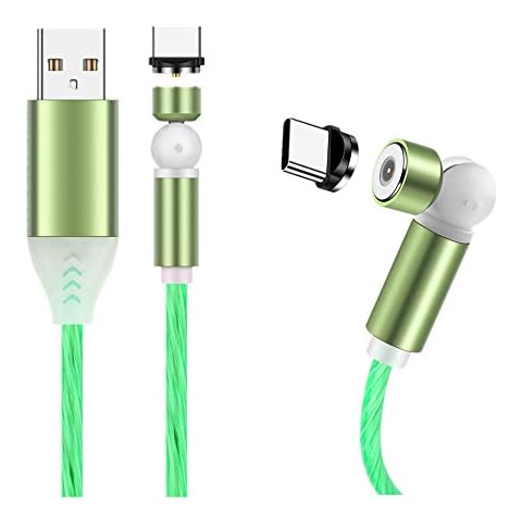 540 Degree Rotating USB C Magnetic Charging Cable 2 Pack 1M+2M Flowing LED Light Cable Compatible with Samsung S20/10/9/Note 9/8, LG G5, HTC, Moto G7 and More Type C Devices (Green) Cover