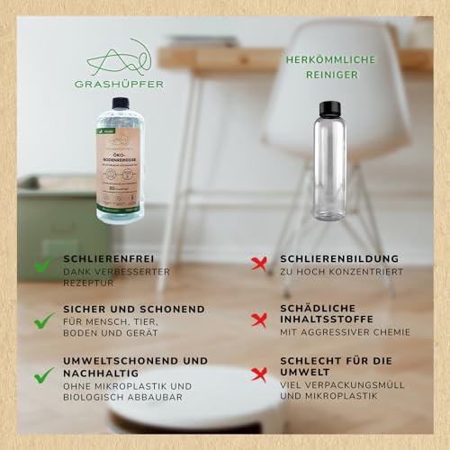 GRASHÜPFER® Öko Bodenreiniger für Wischroboter [TROPISCH] - Wischroboter Reinigungsmittel kompatibel mit Roborock, Dreame, Ecovacs & Co. geeignet für Laminat, Parkett, Vinyl & Fliesen - 1000ml 4