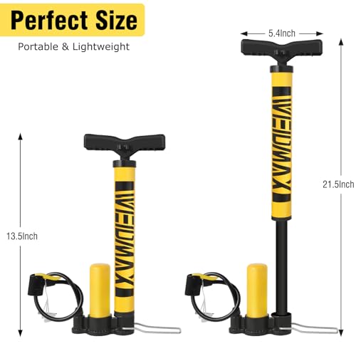 Bike Pump Portable, Bike Tire Inflator, Bicycle Hand Air Pump with Presta and Schrader, Ball Pump Inflator Bicycle Floor Pump Suitable for Baby Stroller Tires, Balls, Road and Mountain Bikes