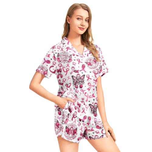 Image of Funny Satin Pajamas Set for Women Button Down Sleepwear Print Pjs Set 2 Piece Short Sleeve Loungewear Gift for Women