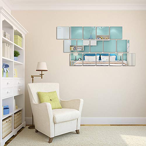15 Pieces Square Acrylic Mirror Sticker Sheet, Removable Silver Mirror Wall Decor, Self Adhesive Wall Sticker Decals For Bathroom Living Room Bedroom Decor(6 X 6In) #TOP4