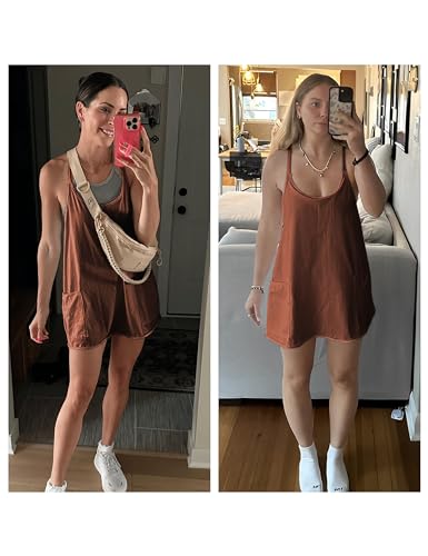 Image of Womens Athletic Sundress with Built-in Shorts Golf Tennis Romper | Sleeveless Mini Spaghetti Strap dress Functional side pockets tummy-friendly fit casual beach vacation