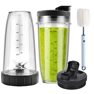Ninja Blender Cups Replacement and Blade 6pcs, 24oz Ninja Cups for Blender and 7Fins Blade Replacement, Ninja Blender Replacement Parts for Auto iQ BL642-30 BL450-30 BL482-30 BL687CO-30 ect.