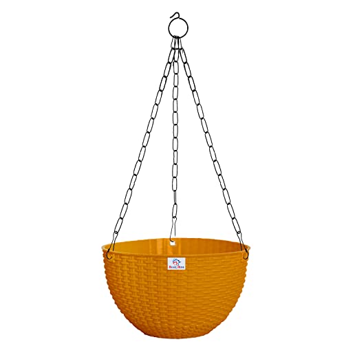Image of Heat Home Plastic Hanging Flower Pot for Balcony & Railing Set (Yellow, Set of 4)