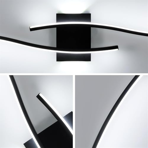 Lampada da Parete LED Moderna - Applique a Barra ondulata Ricaricabile Tramite USB, Design in Acrilico e Ferro per Soggiorno e Camera da Letto, 100 cm, Luce Nera Neutra